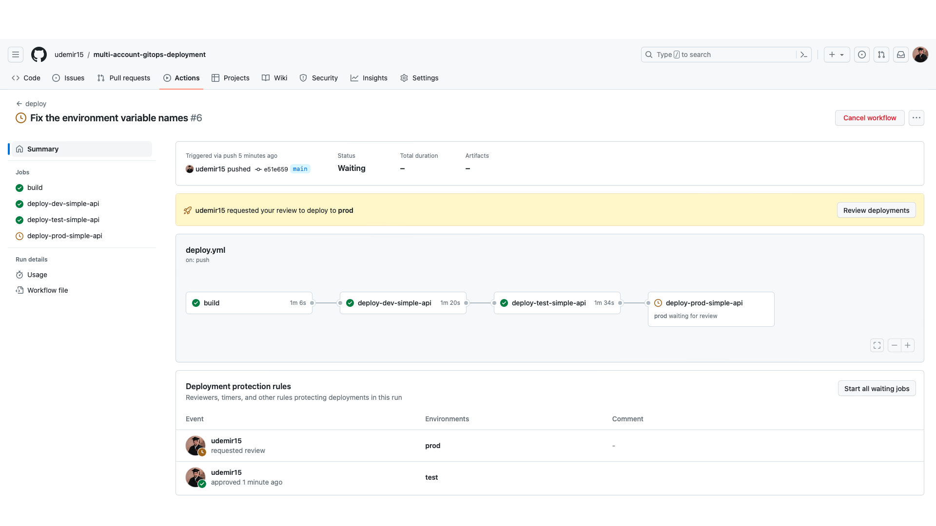 Manual approval step in a GitHub workflow