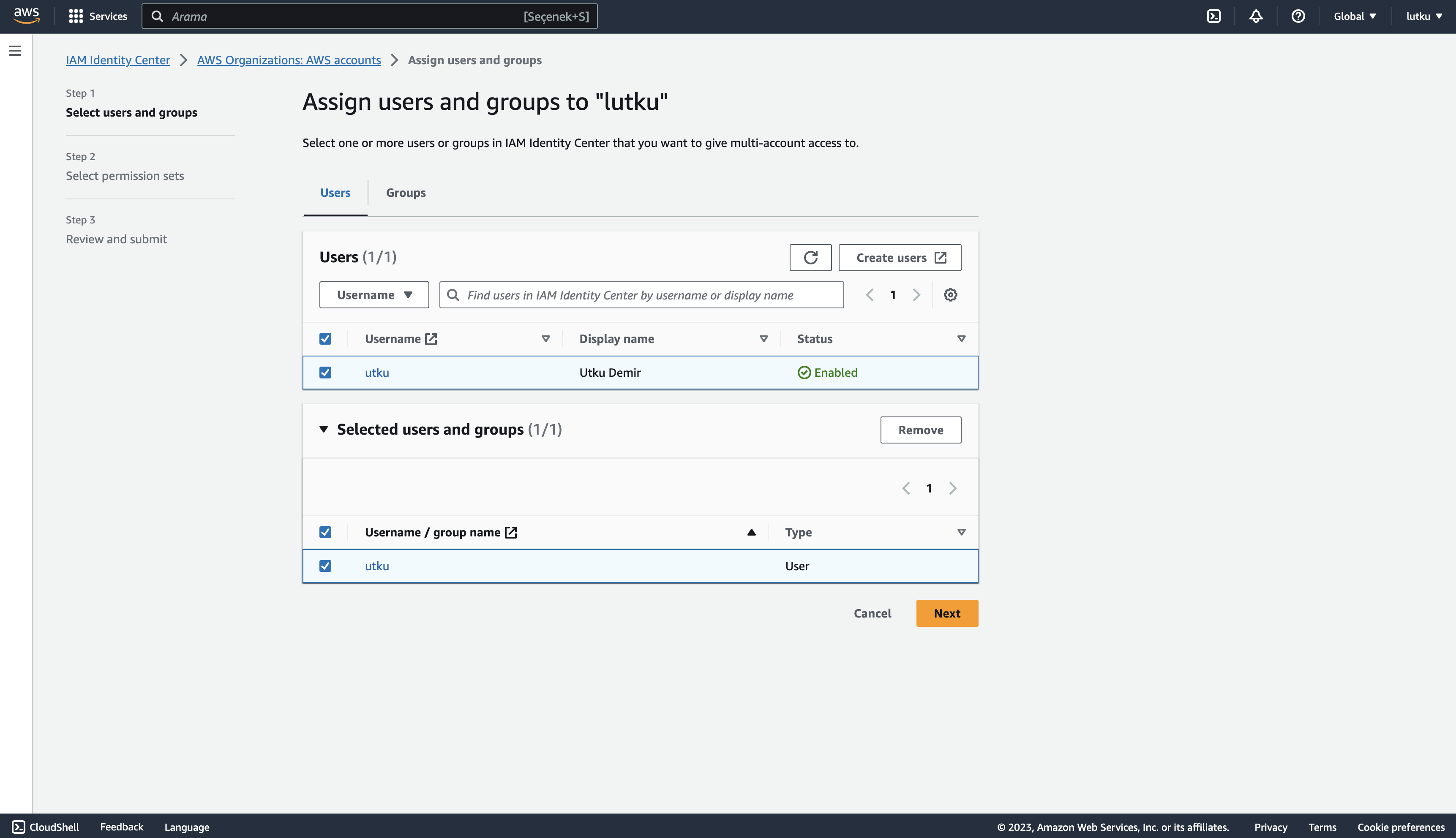 AWS IAM Identity Center AWS Organizations AWS Accounts Assign Users and Groups Page